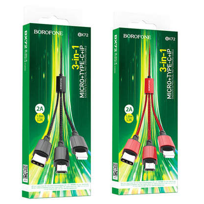 Ladekabel USB-A - Lightning / microUSB / USB-C Borofone BX72, 18W, 1m, Schwarz