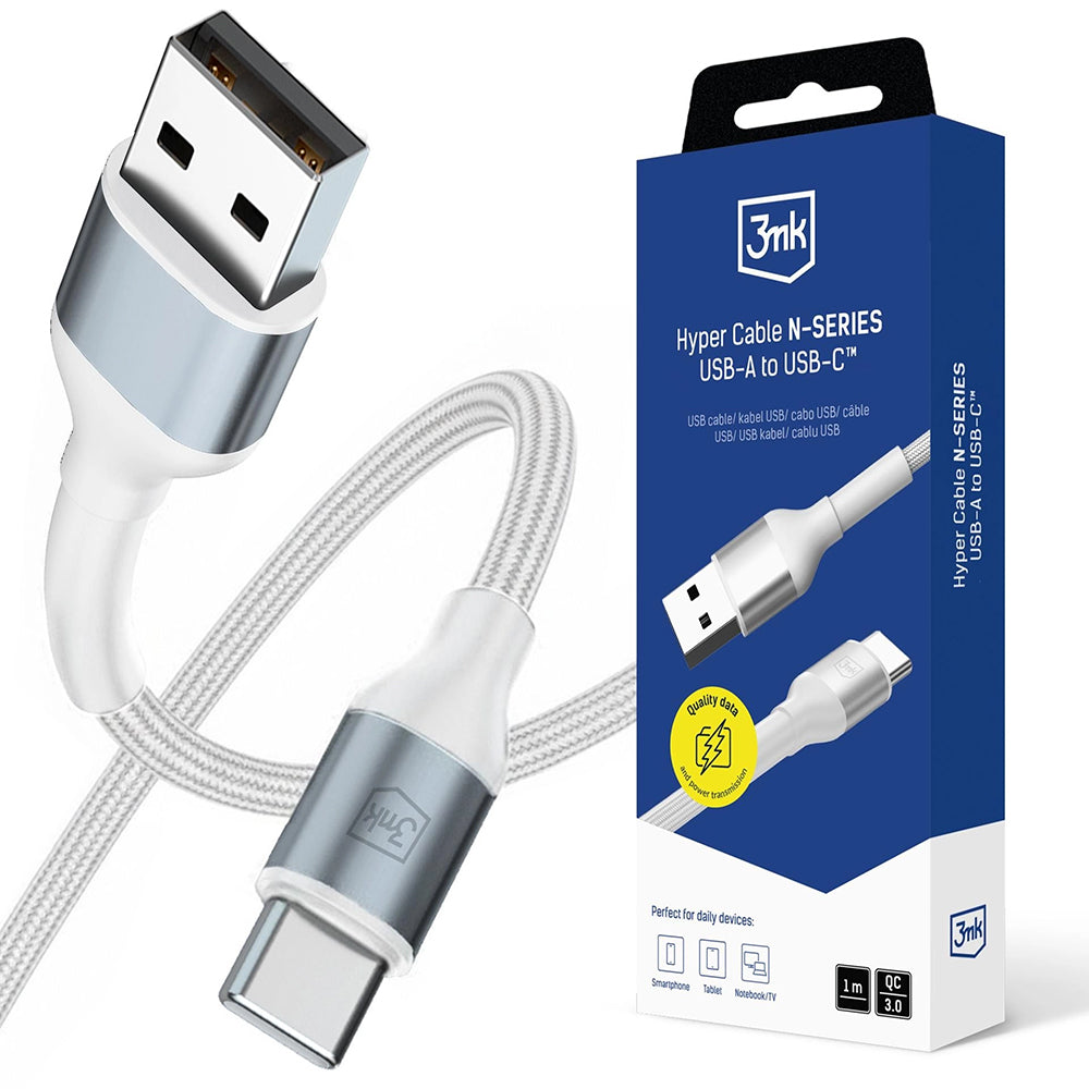 Câble de Données et de Charge USB-A - USB-C 3MK Hyper N, 18W, 1m, Blanc