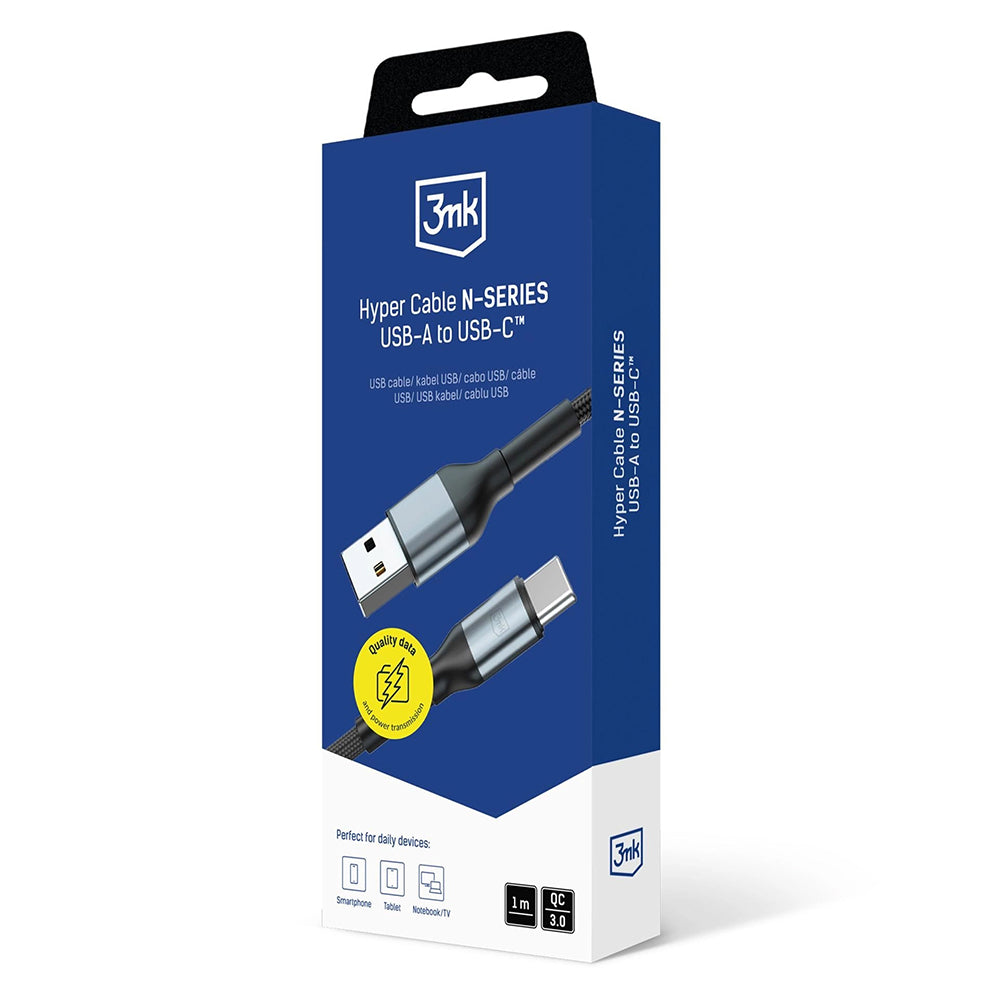 Câble de Données et de Charge USB-A - USB-C 3MK Hyper N, 18W, 1m, Noir