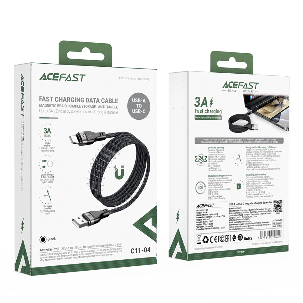 Daten- und Ladekabel USB-A - USB-C Acefast C11-04, 18W, 1.2m, Schwarz