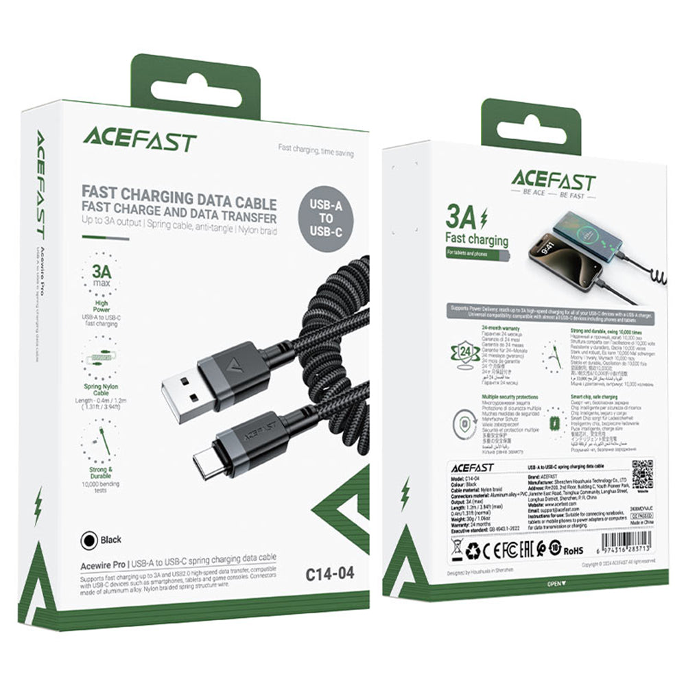 Daten- und Ladekabel USB-A - USB-C Acefast C14-04, 18W, 1,2m, Schwarz