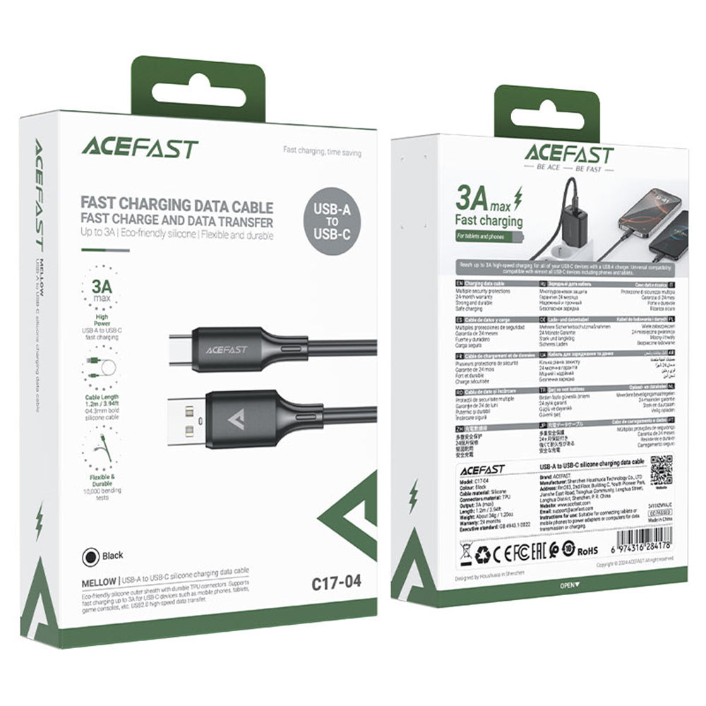 Daten- und Ladekabel USB-A - USB-C Acefast C17-04, 18W, 1,2m, Schwarz
