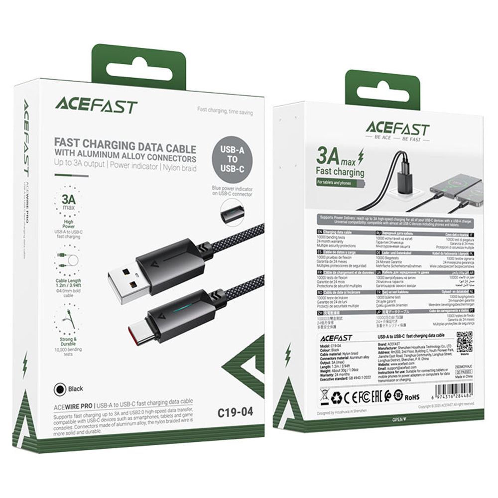 Daten- und Ladekabel USB-A - USB-C Acefast C19-04, 18W, 1,2m, Schwarz