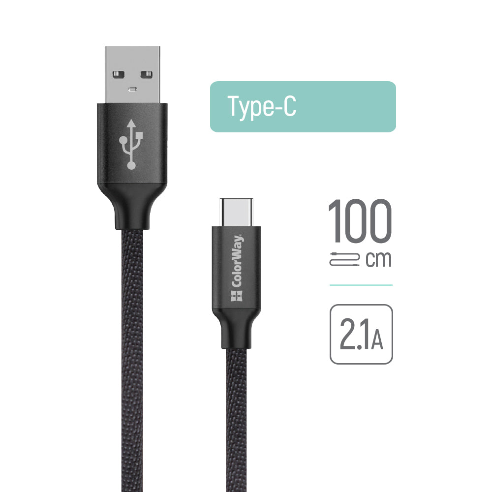 Câble de Données et de Charge USB-A - USB-C ColorWay CW-CBUC003, 18W, 1m, Noir