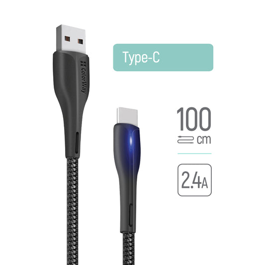 Câble de Données et de Charge USB-A - USB-C ColorWay CW-CBUC034, 18W, 1m, Noir