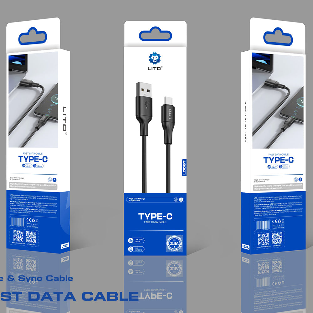 Daten- und Ladekabel USB-A - USB-C Lito LD06T, 18W, 1m, Schwarz