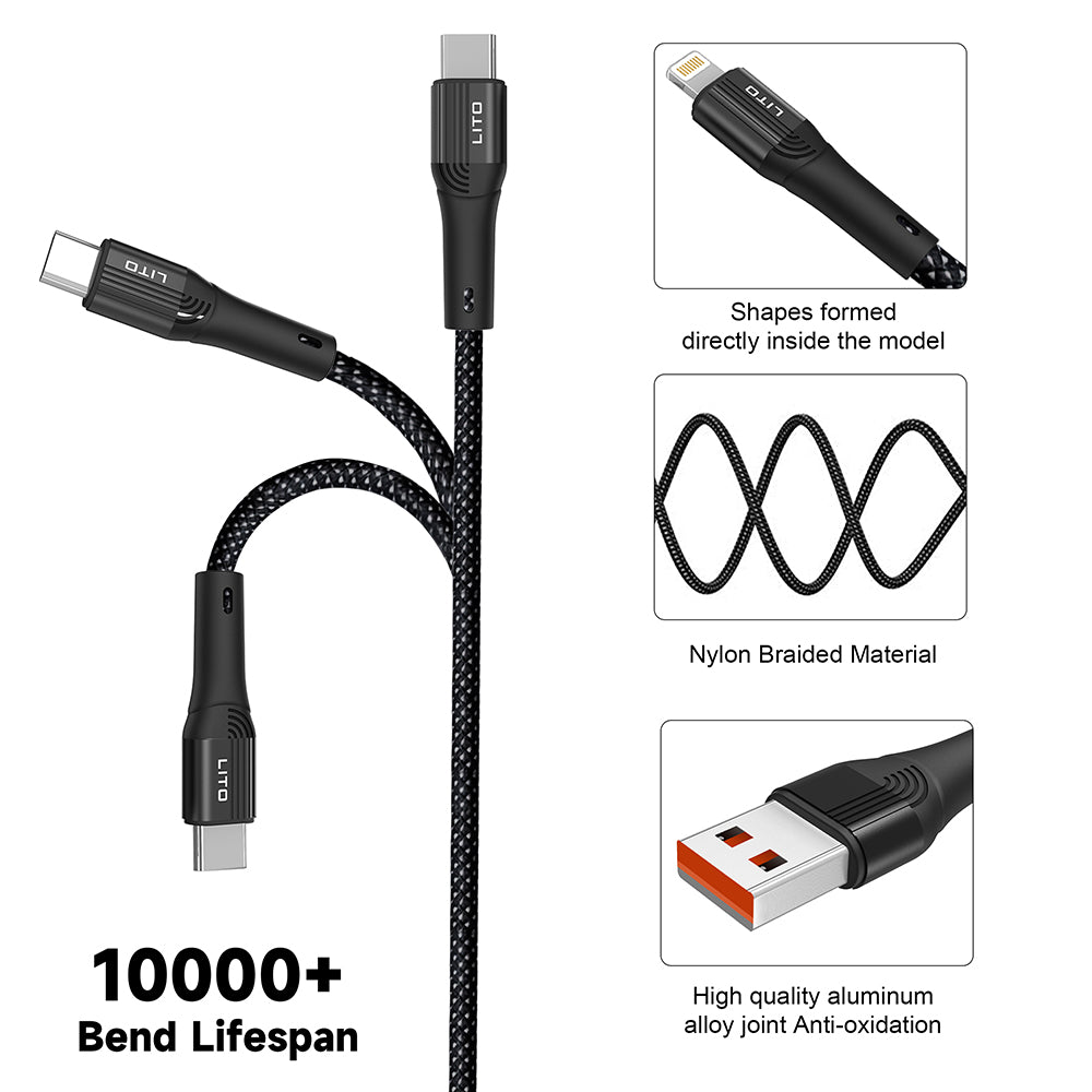Daten- und Ladekabel USB-A - USB-C Lito LD14, 60W, 1m, Schwarz