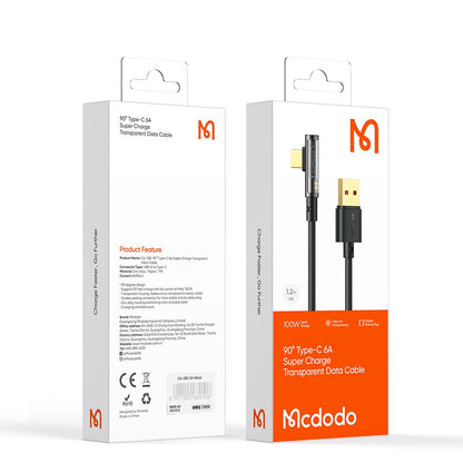 Daten- und Ladekabel USB-A - USB-C McDodo CA-3380 Angled, 100W, 1.2m, Schwarz