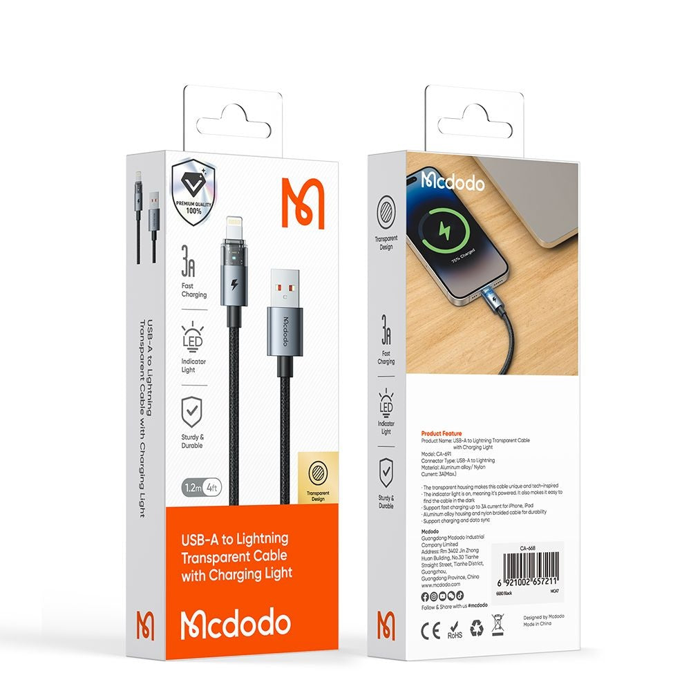 Câble de Données et de Charge USB-A - USB-C McDodo CA-6891, 66W, 1.2m, Doré
