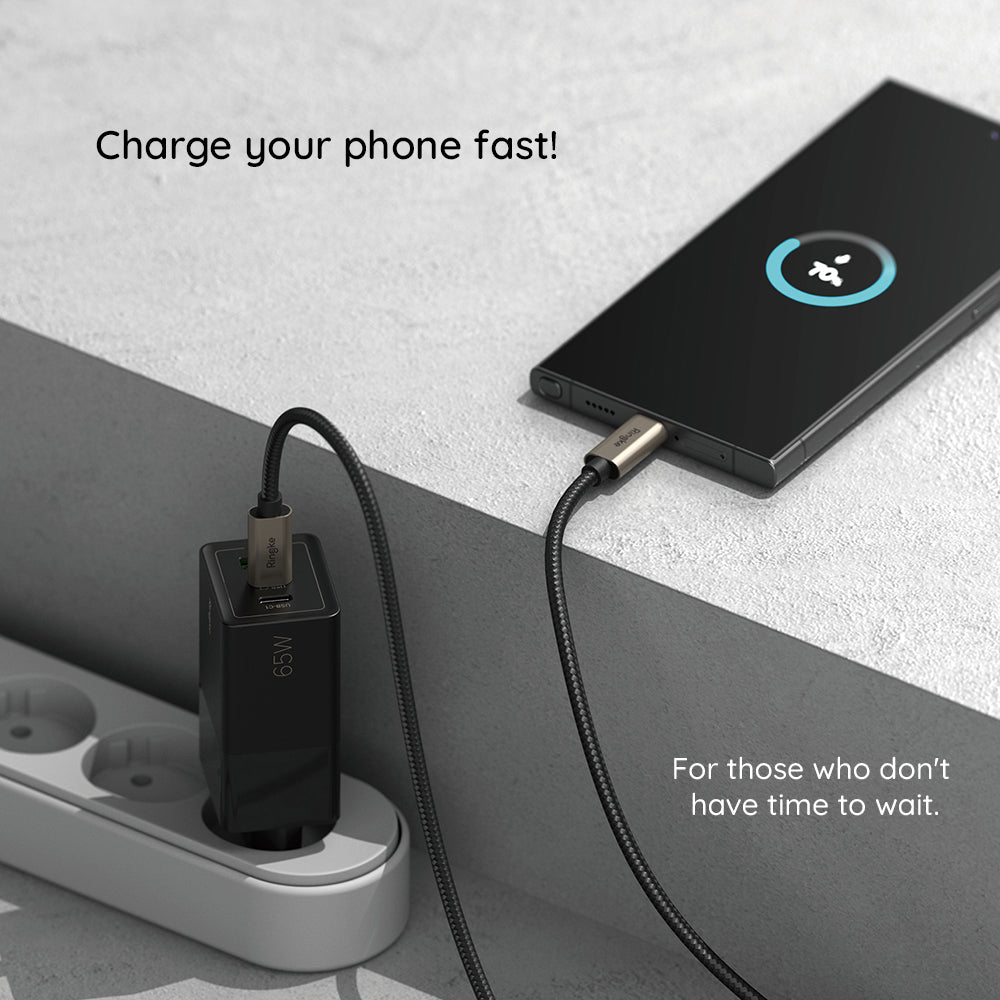 Câble de Données et de Charge USB-A - USB-C Ringke, 60W, 2m, Noir