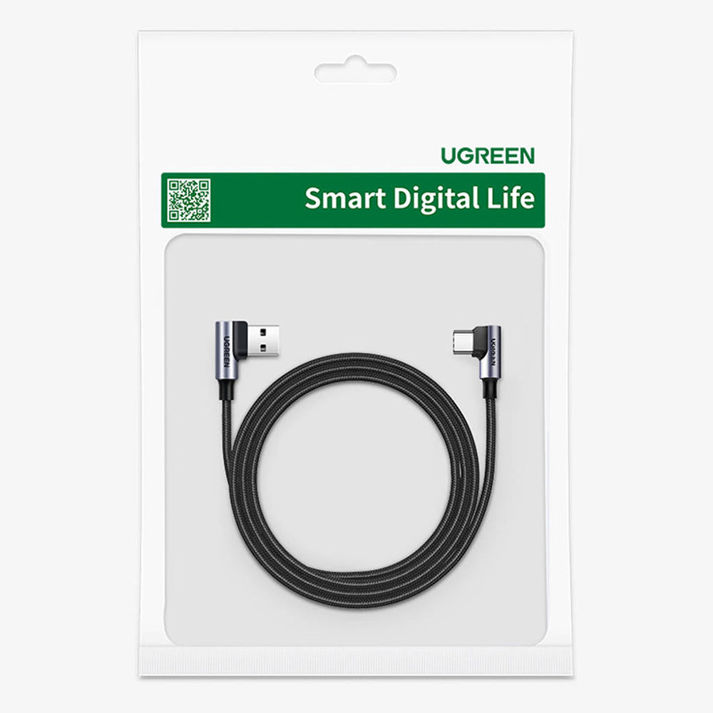 Câble de Données et de Charge USB-A - USB-C UGREEN US176 Angled, 18W, 3m, Gris