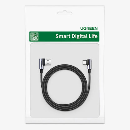 Câble de Données et de Charge USB-A - USB-C UGREEN US176 Angled, 18W, 3m, Gris