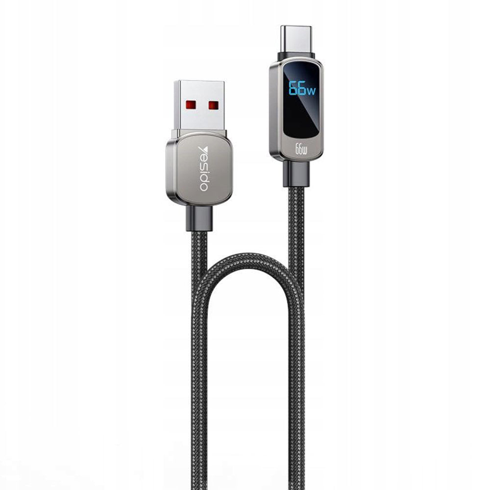 USB-A - USB-C Daten- und Ladekabel Yesido CA128C Display, 66W, 1.2m, Schwarz