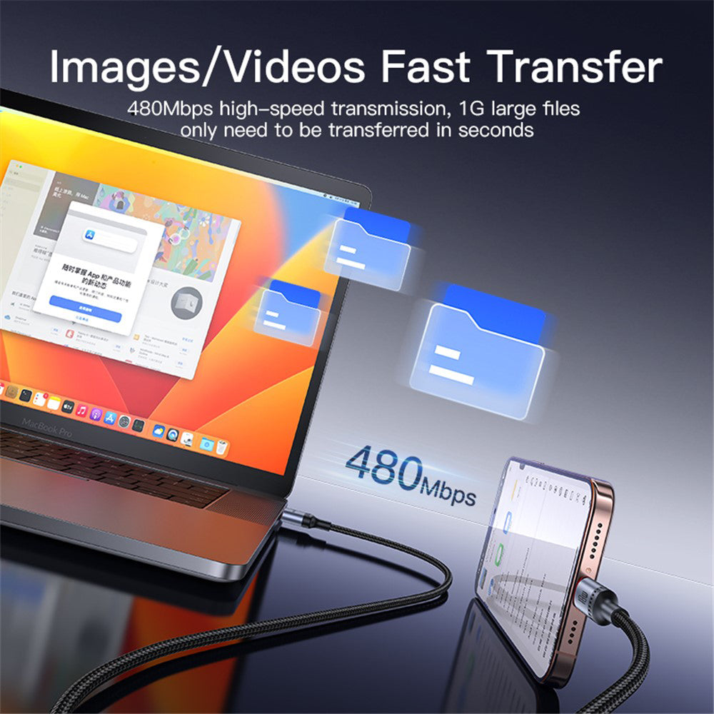 Câble de Données et de Charge USB-A - USB-C Yesido CA129C, 18W, 1.2m, Noir