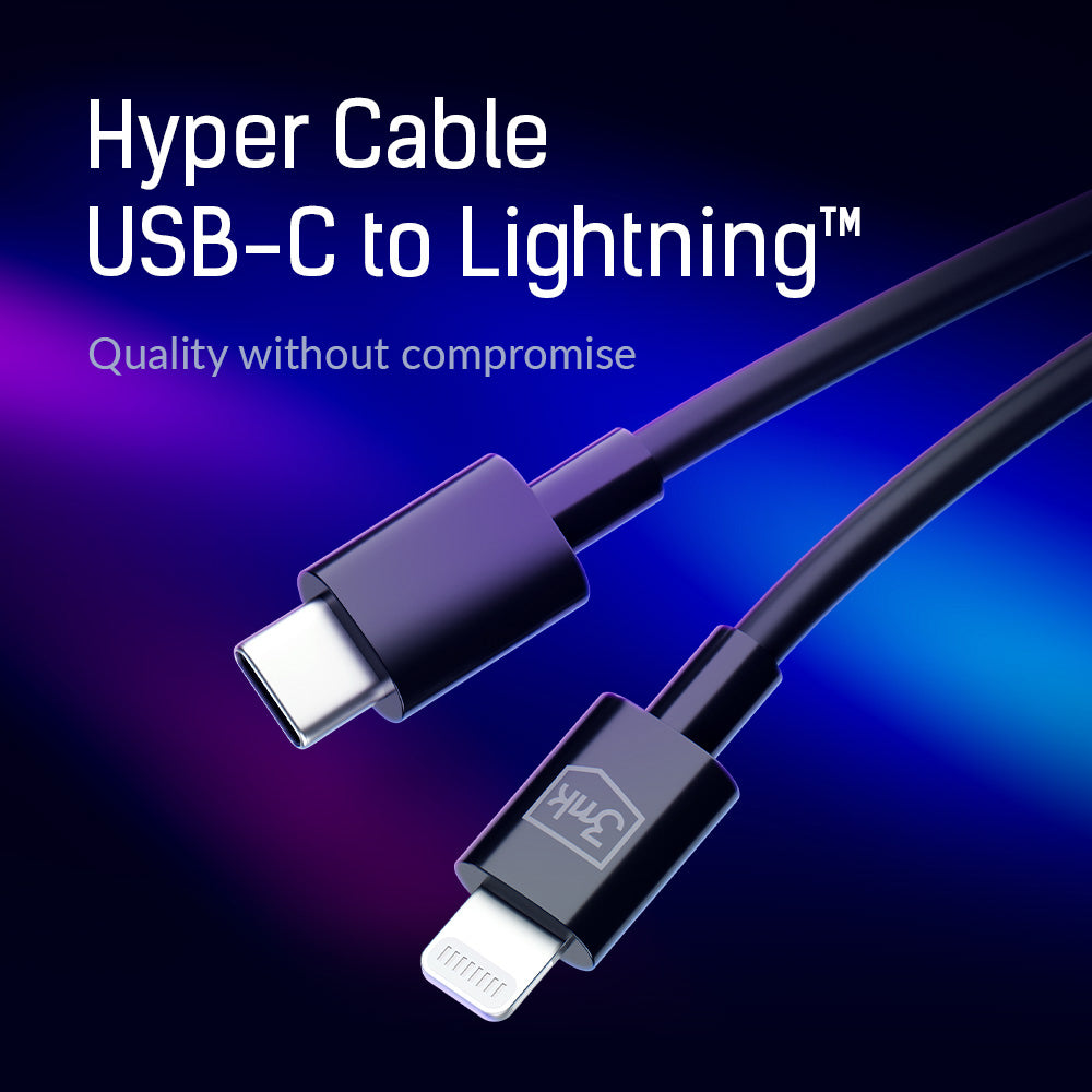 Câble de Données et de Charge USB-C - Lightning 3MK Hyper, 20W, 1.2m, Noir