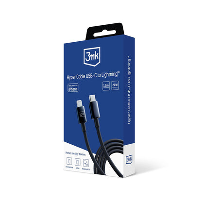 Câble de Données et de Charge USB-C - Lightning 3MK Hyper, 20W, 1.2m, Noir