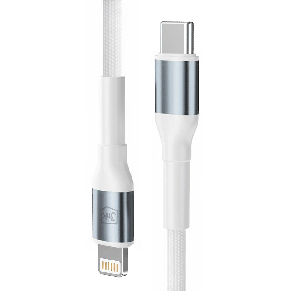 Câble de Données et de Charge USB-C - Lightning 3MK Hyper N, 20W, 1m, Blanc