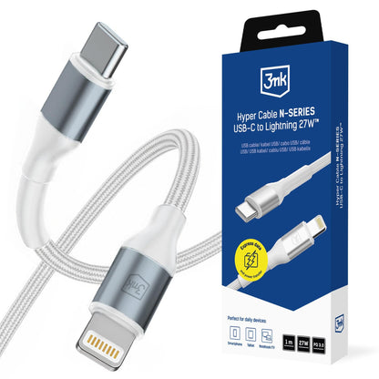 USB-C to Lightning Data and Charging Cable 3MK Hyper N, 27W, 1m, White