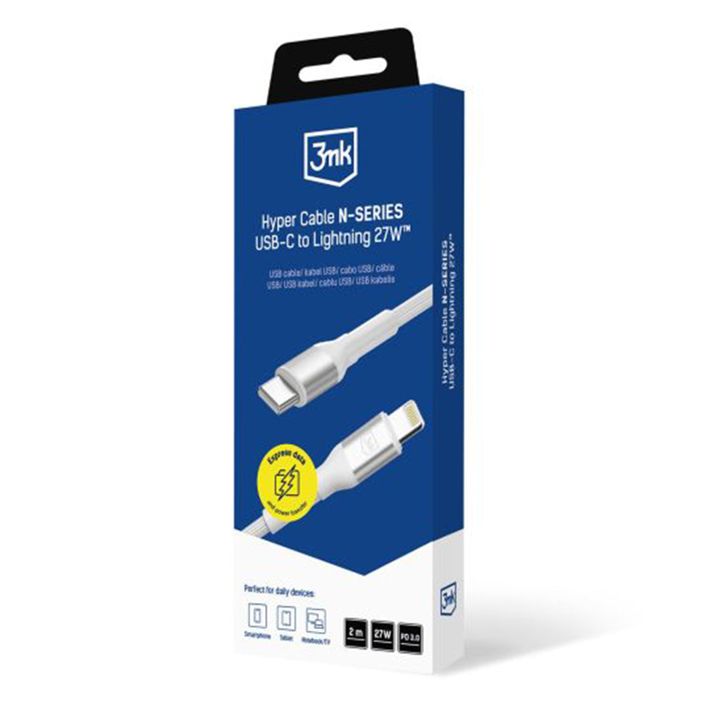 USB-C to Lightning Data and Charging Cable 3MK Hyper N, 27W, 2m, White