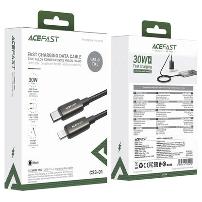 Câble de Données et de Charge USB-C - Lightning Acefast C23-01, 30W, 1.2m, Noir