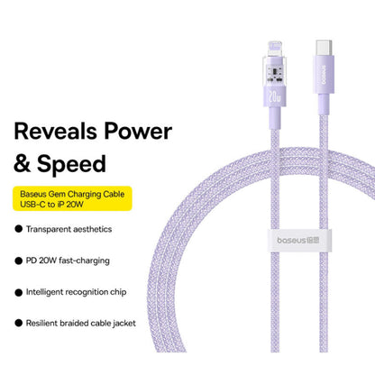USB-C to Lightning Baseus Gem Data and Charging Cable, 20W, 2m, Purple P10373001511-01