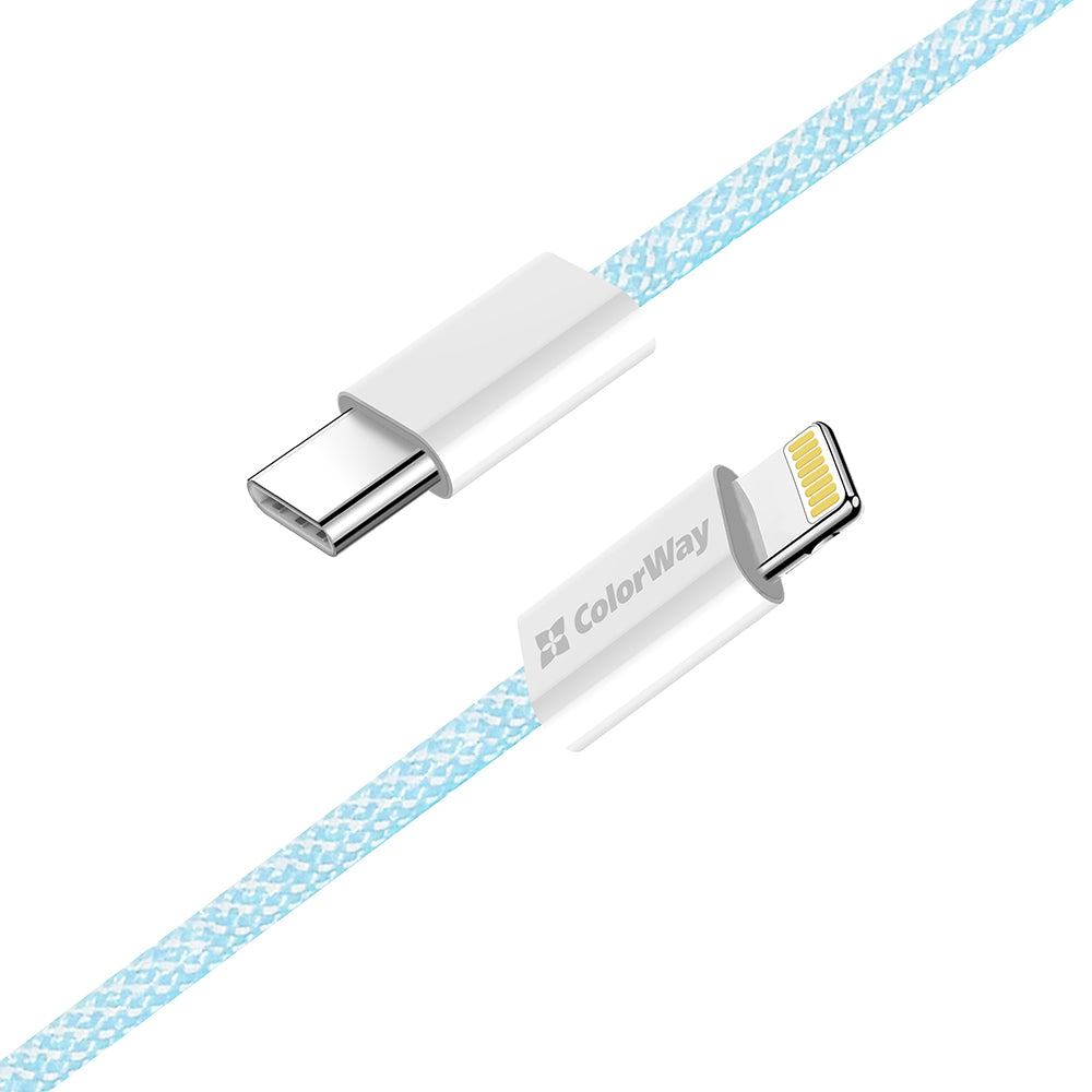 Câble de Données et de Charge USB-C - Lightning ColorWay CW-CBPDCL061, 27W, 1m, Bleu