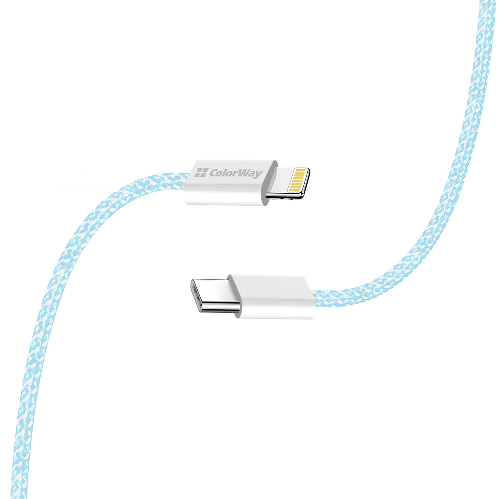 Câble de Données et de Charge USB-C - Lightning ColorWay CW-CBPDCL061, 27W, 1m, Bleu