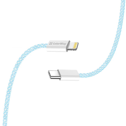 Câble de Données et de Charge USB-C - Lightning ColorWay CW-CBPDCL061, 27W, 1m, Bleu
