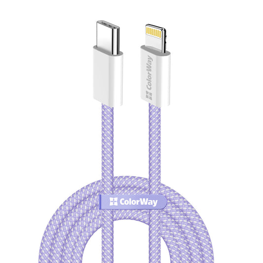 Câble de Données et de Charge USB-C - Lightning ColorWay CW-CBPDCL061, 27W, 1m, Mauve