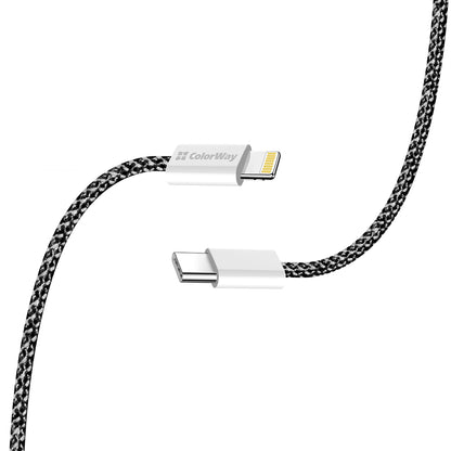 Câble de Données et de Charge USB-C - Lightning ColorWay CW-CBPDCL061, 27W, 1m, Noir