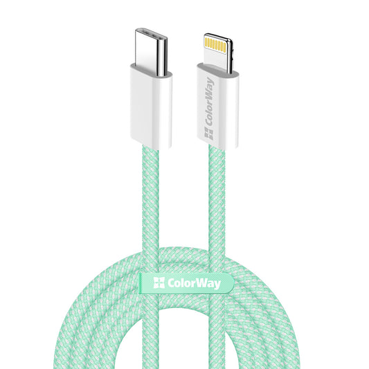 Câble de Données et de Charge USB-C - Lightning ColorWay CW-CBPDCL061, 27W, 1m, Vert
