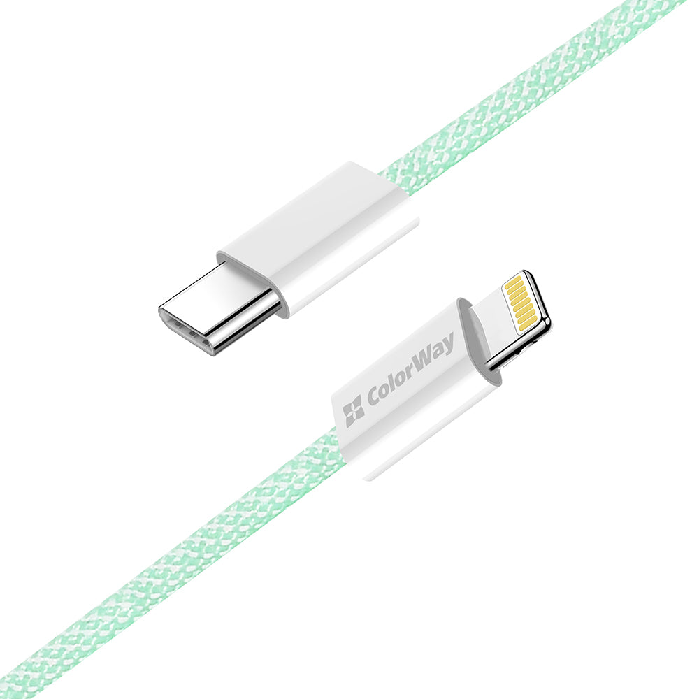 Câble de Données et de Charge USB-C - Lightning ColorWay CW-CBPDCL061, 27W, 1m, Vert