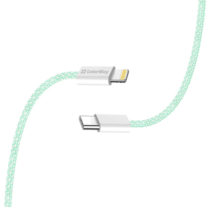 Câble de Données et de Charge USB-C - Lightning ColorWay CW-CBPDCL061, 27W, 1m, Vert