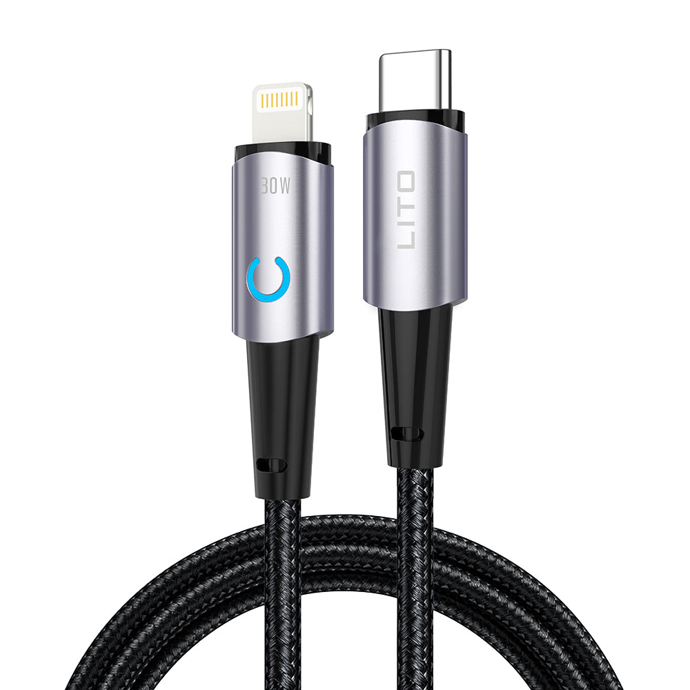 Câble de Données et de Charge USB-C - Lightning Lito LD10CL, 30W, 1m, Noir
