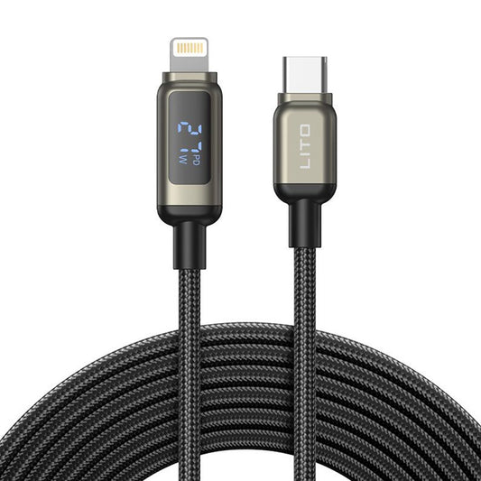 Daten- und Ladekabel USB-C - Lightning Lito LD15 Display, 27W, 1m, Schwarz