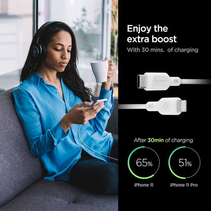 Câble de Données et de Charge USB-C - Lightning Spigen Durasync, 20W, 1m, Blanc, Lot de 2 pièces