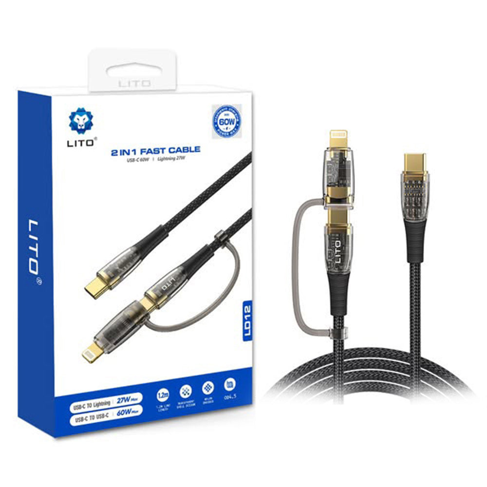 USB-C - Lightning / USB-C Lito LD12 Daten- und Ladekabel, 60W, 1.2m, Schwarz