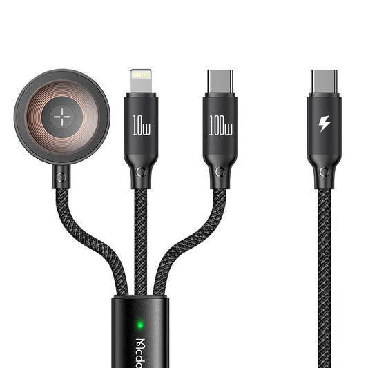 Câble de Chargement USB-C - Lightning / USB-C / QI McDodo CA-4940 O 3en1, 100W, 1.2m, Noir
