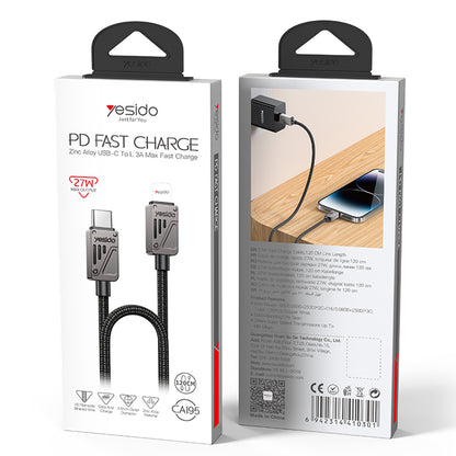 USB-C - Lightning Daten- und Ladekabel Yesido CA195, 27W, 1.2m, Schwarz