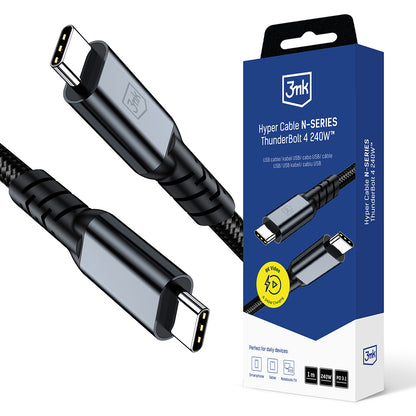 Daten- und Ladekabel USB-C - USB-C 3MK Hyper Thunderbolt 4, 240W, 1m, Schwarz