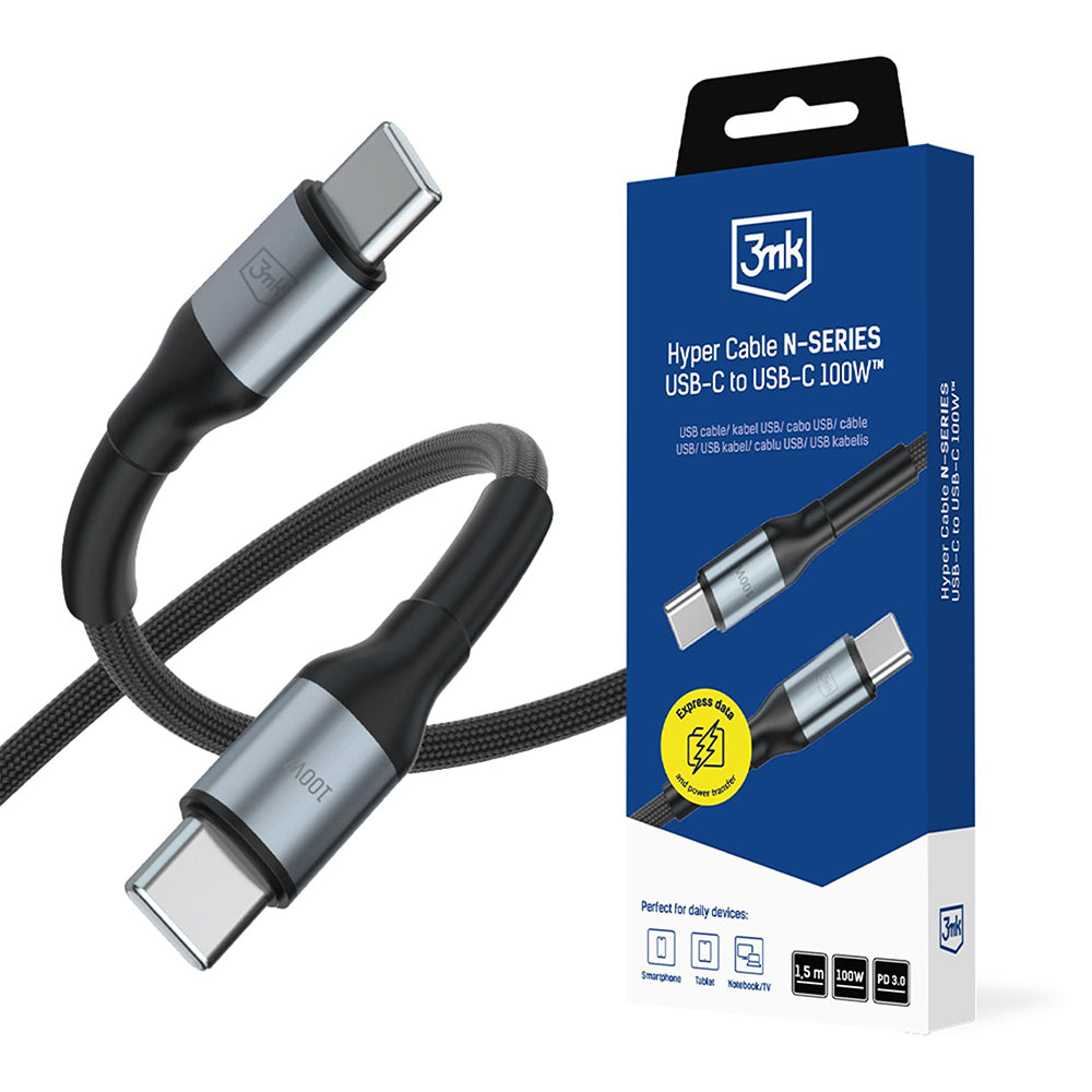 USB-C Data and Charging Cable - USB-C 3MK Hyper N, 100W, 1.5m, Black