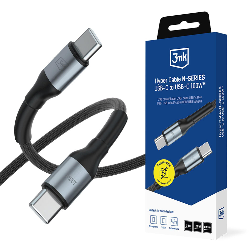 USB-C Data and Charging Cable - USB-C 3MK Hyper N, 100W, 3m, Black