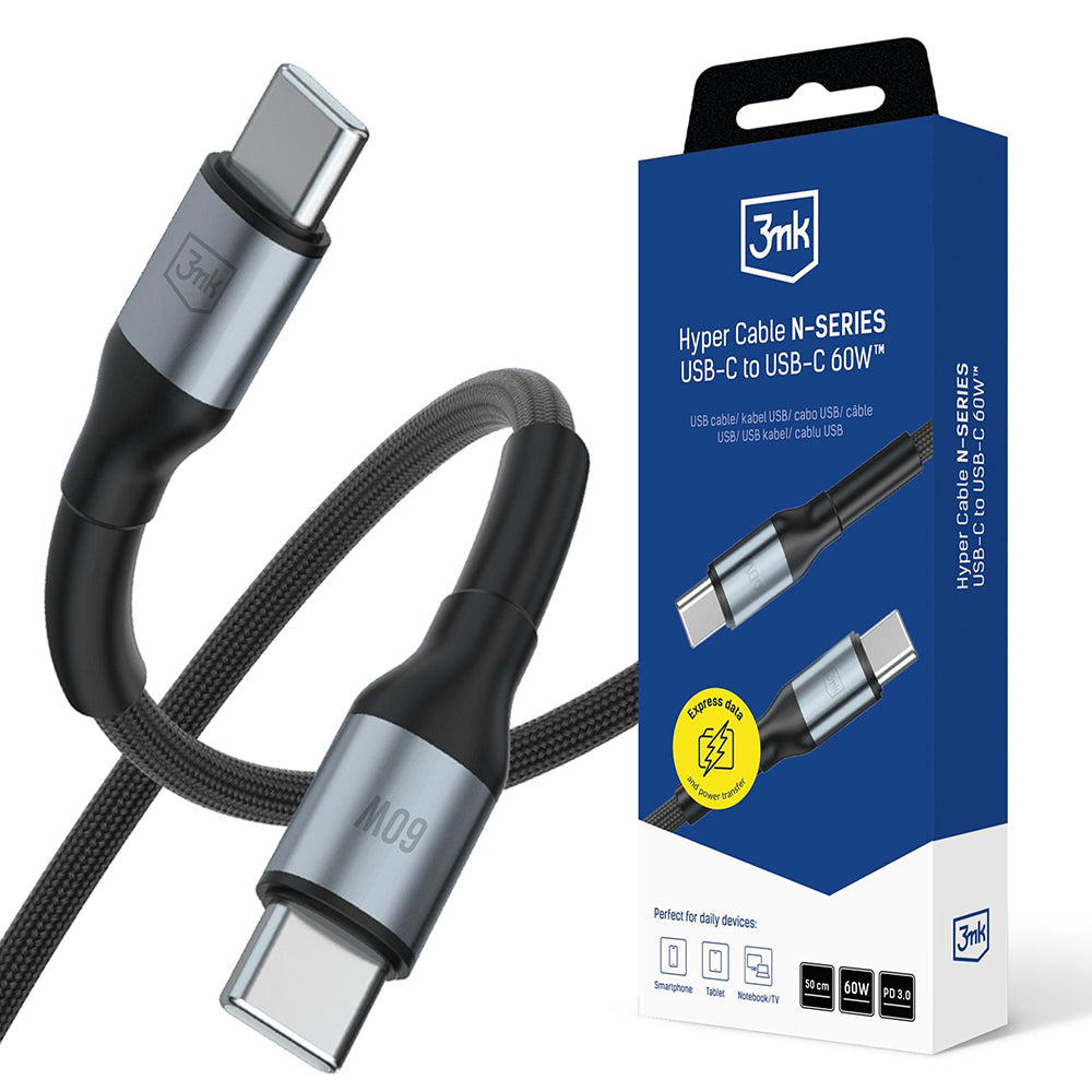 USB-C Daten- und Ladekabel - USB-C 3MK Hyper N, 60W, 0,5m, Schwarz