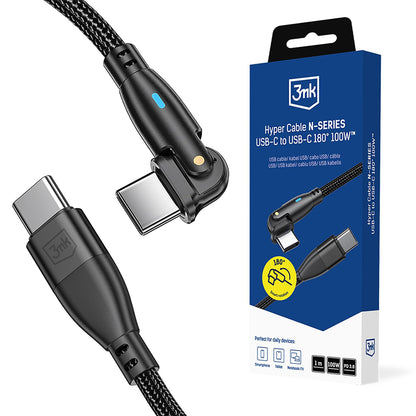 USB-C Data and Charging Cable - USB-C 3MK Hyper N Angled, 100W, 1m, Black