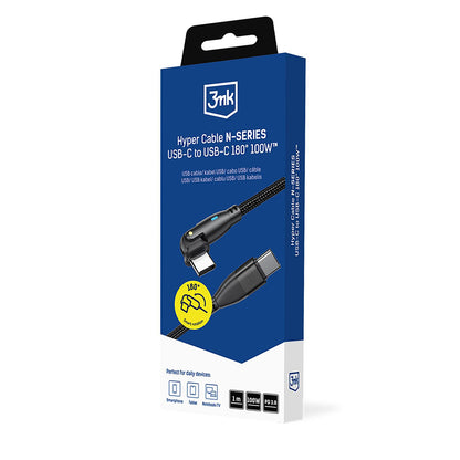 USB-C Data and Charging Cable - USB-C 3MK Hyper N Angled, 100W, 1m, Black