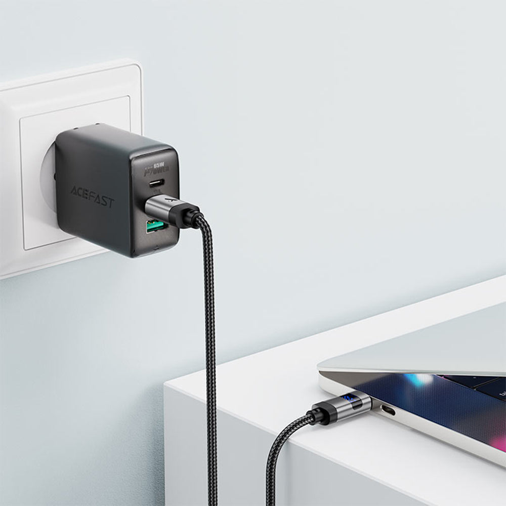 Daten- und Ladekabel USB-C - USB-C Acefast C15-03 Display, 60W, 1.2m, Schwarz