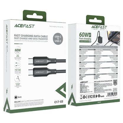Câble de Données et de Charge USB-C - USB-C Acefast C17-03, 60W, 1.2m, Noir