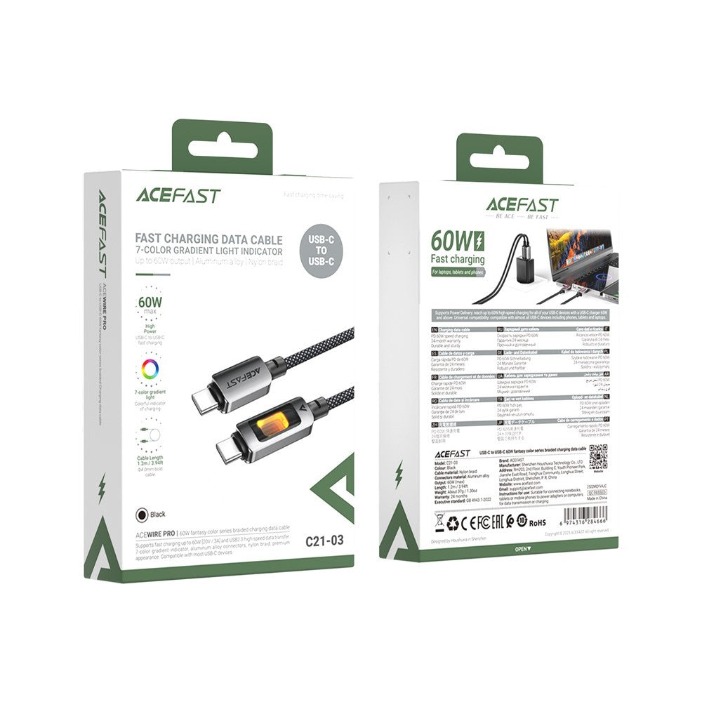Daten- und Ladekabel USB-C - USB-C Acefast C21-03, 60W, 1.2m, Schwarz