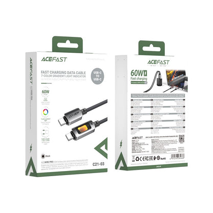 Daten- und Ladekabel USB-C - USB-C Acefast C21-03, 60W, 1.2m, Schwarz
