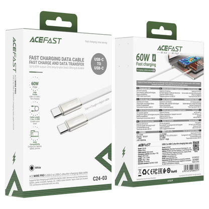 Câble de Données et de Charge USB-C - USB-C Acefast C24-03, 60W, 1.2m, Blanc